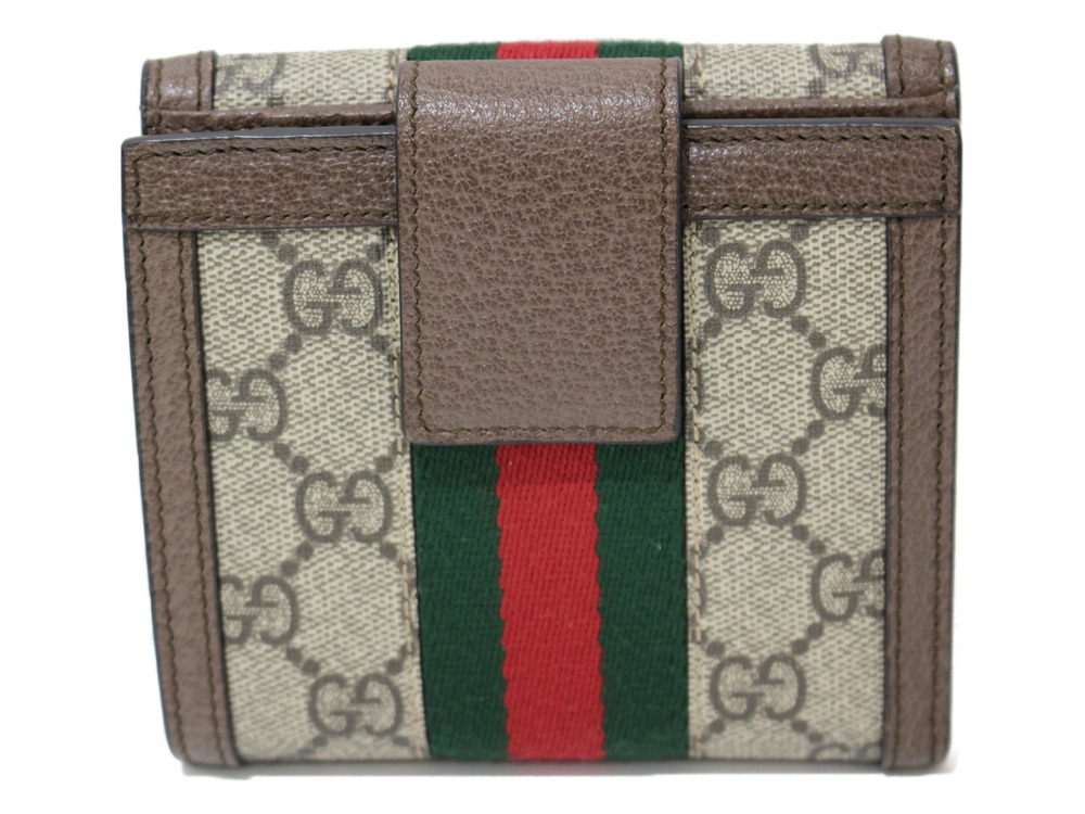 Gucci Flap Leather Beige French Bi Sherry Folding GG Wallet fold Tan